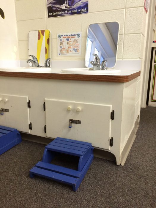 Toddler-sized sinks and potties, as well as a changing table, are available.